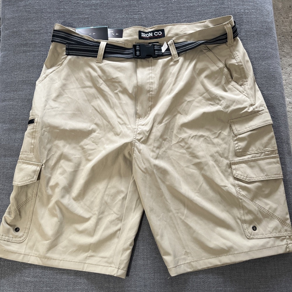Iron Co. Men's Hybrid Cargo Shorts, Beige, Polyester Spandex Blend, Size 40, NEW